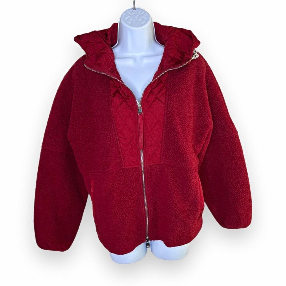 Varley Richfield Quilt Fleece Combo Jacket Red Dahlia Oversized XS